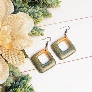 Handmade Earrings Autumn Gold and Olive Green Geometric Dangle Earrings